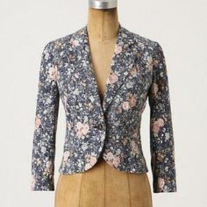 Anthropologie Daughters of the Liberation Floral Linen Cropped Blazer